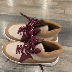 Maurices Stylish Women's High-Top Sneakers - Tan and Burgundy 8.5